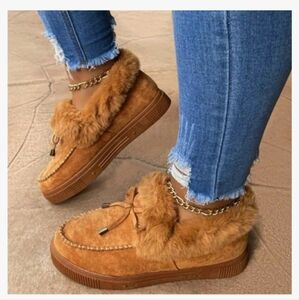 Women's Brown Fur Lined Slip-On Shoes